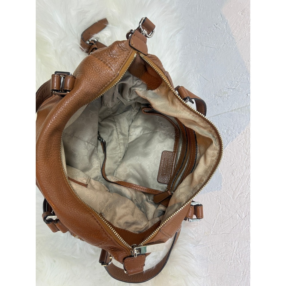 Michael Kors Bedford Brown Pebbled Leather Hobo Shoulder Bag Silver Hardware - Picture 5 of 14